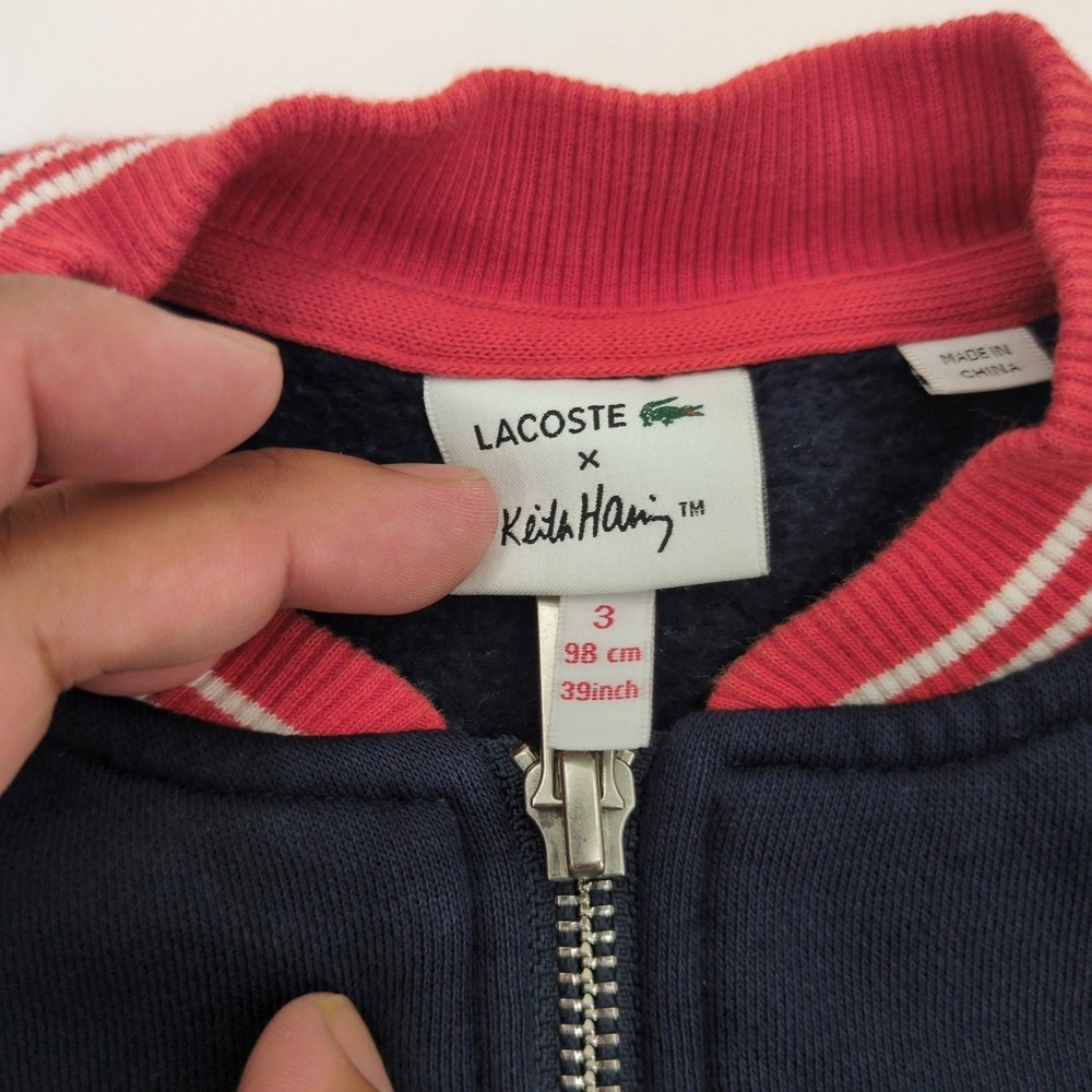 Lacoste x Keith Haring Kids Jacket Sz 3 Navy Blue Full Zip Varsity Bomber Heart - Picture 3 of 9